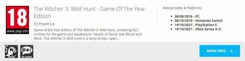 《巫师3：狂猎 年度版》次世代版完成PEGI评级 或将马上上线