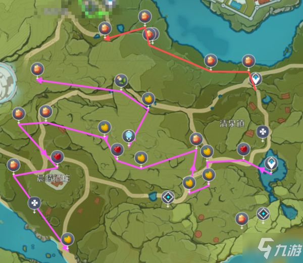 《原神》蒙德日落果、蘋果與樹莓采集路線