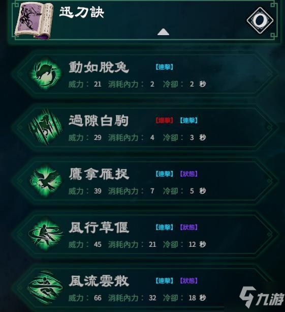 《天命奇御2》刀法武学迅刀诀与原流对比