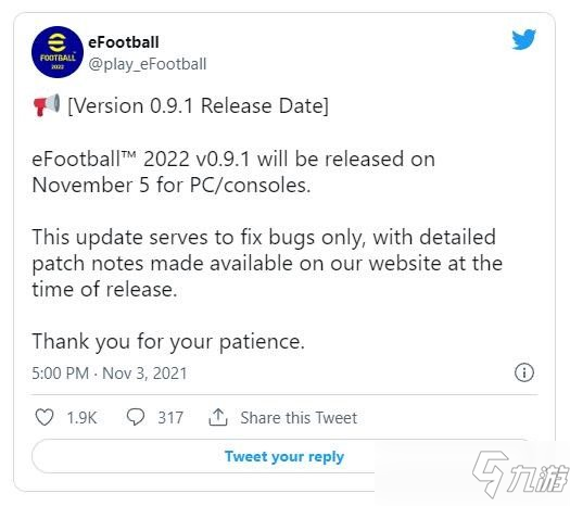 《eFootball 2022》首個補(bǔ)丁11月5日上線 修復(fù)BUG