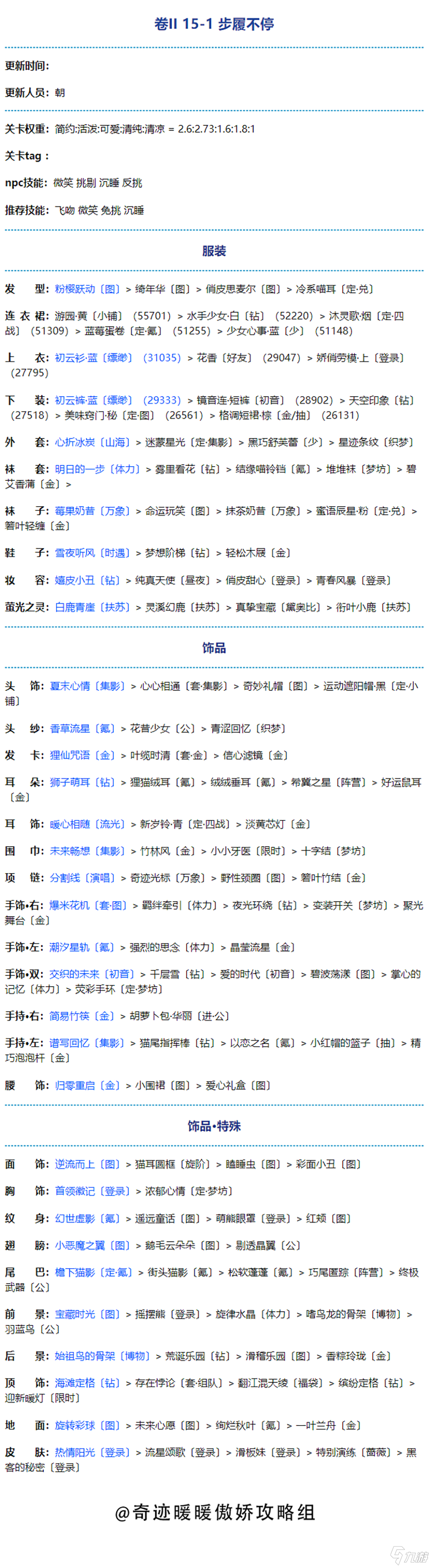 奇迹暖暖第二卷第十五章高分通关攻略