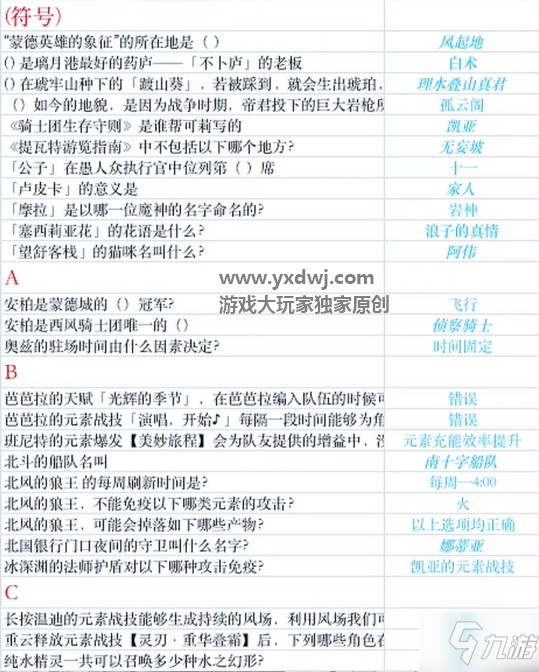 原神派蒙答題2021答案大全-原神派蒙的十萬個為什么2021答案一覽