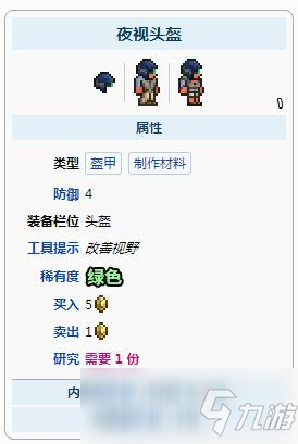 泰拉瑞亚夜视头盔怎么获得