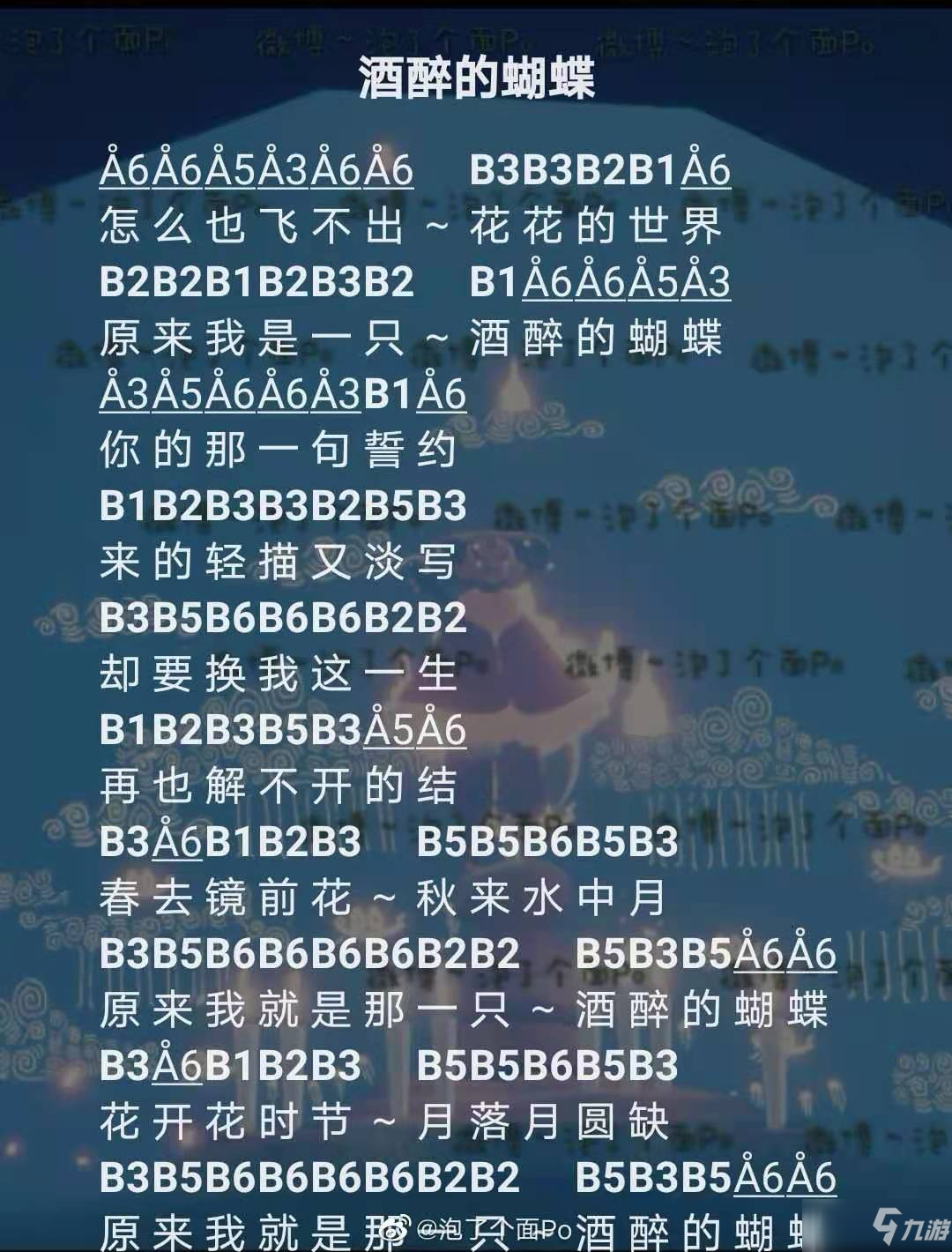 酒醉的蝴蝶钢琴谱数字图片