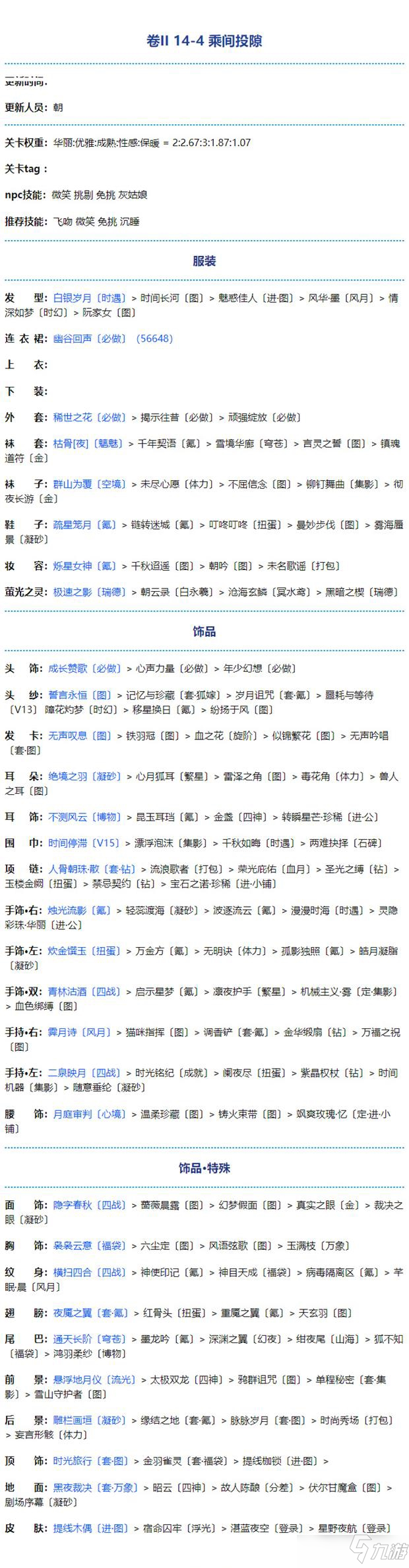 奇迹暖暖14-4乘间投隙完美搭配攻略