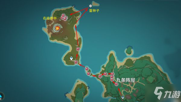 原神2.1版本雷电将军九条裟罗突破材料血斛收集线路图