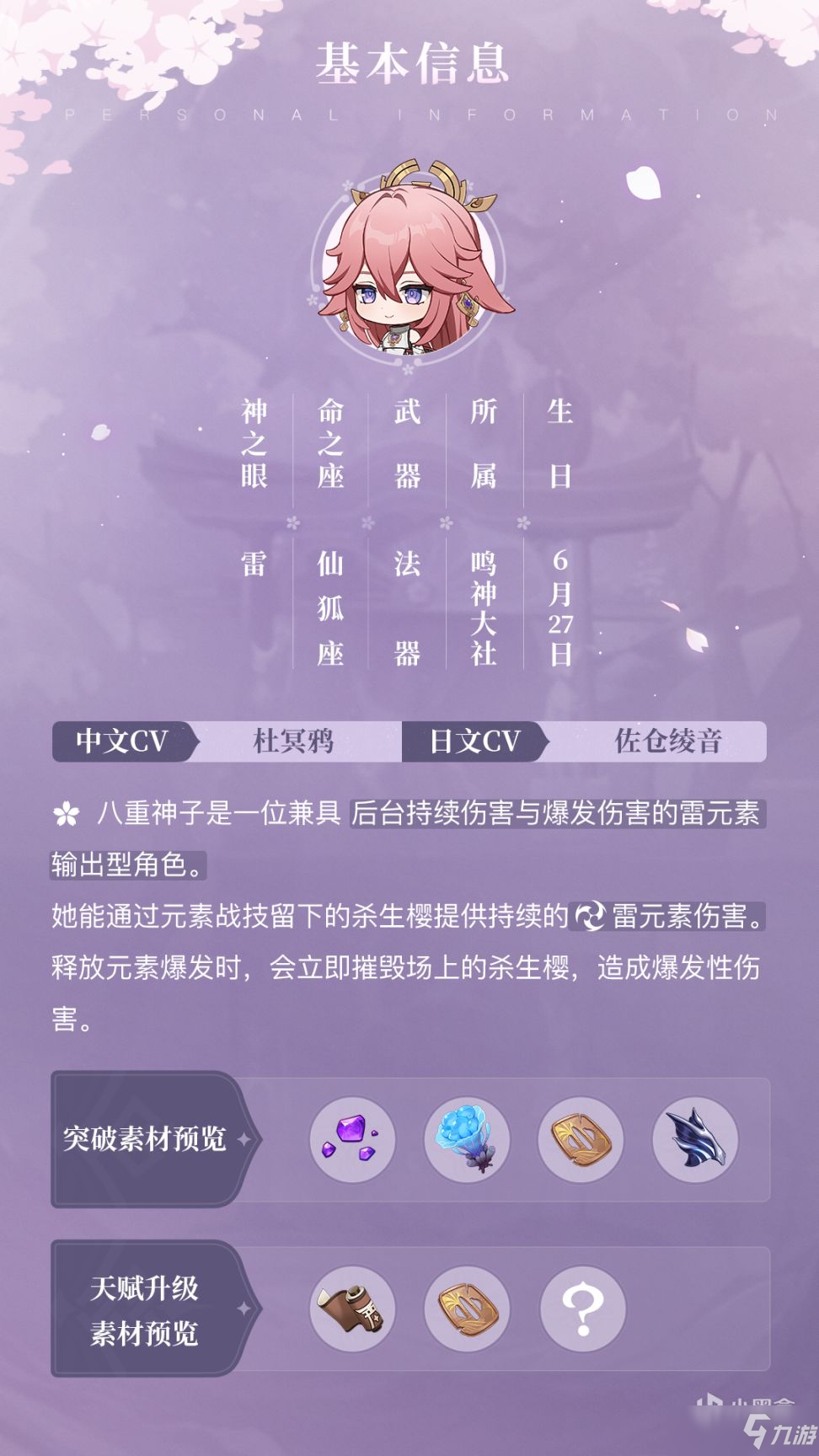 原神八重神子培养攻略：等级与技能突破材料需求一览表[多图]