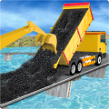 River Bridge Construction: Heavy Machinery