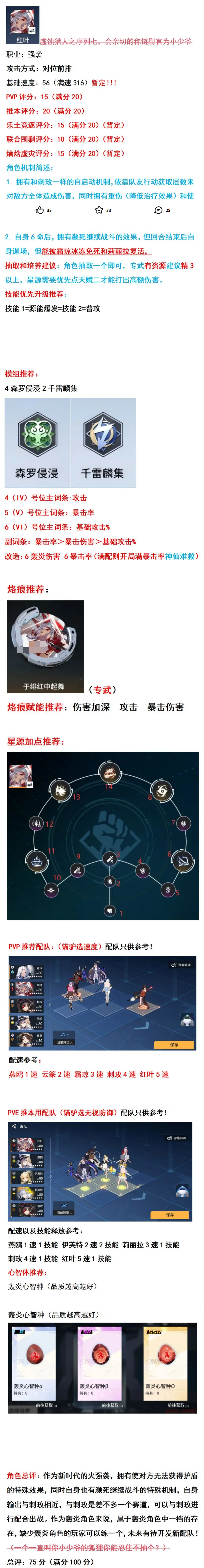 【角色分享】红叶培养方案