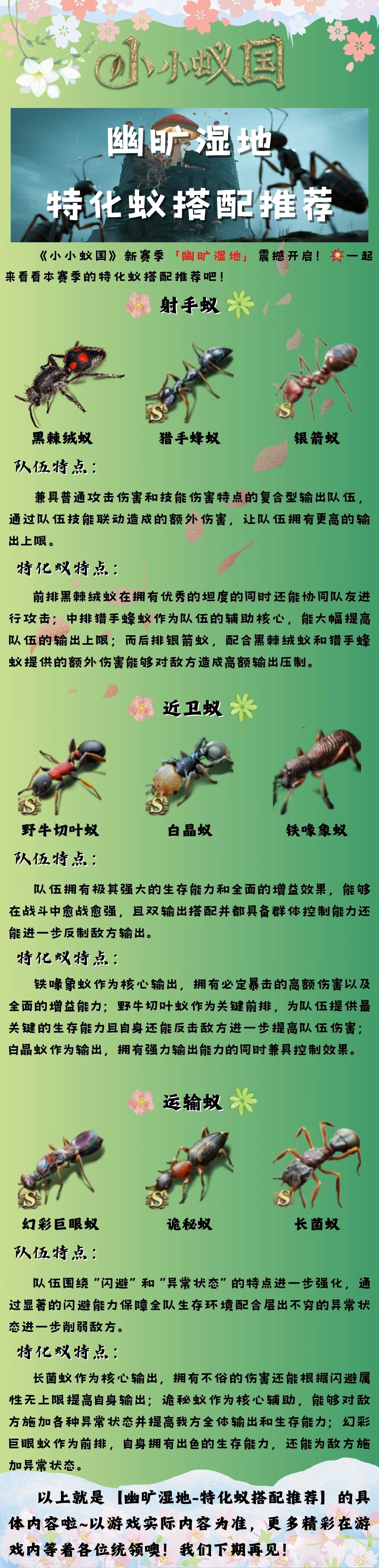 【攻略分享】幽旷湿地特化蚁搭配推荐！