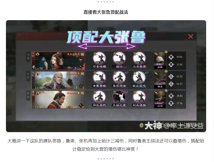 【攻略分享】T0队伍大张鲁详细攻略