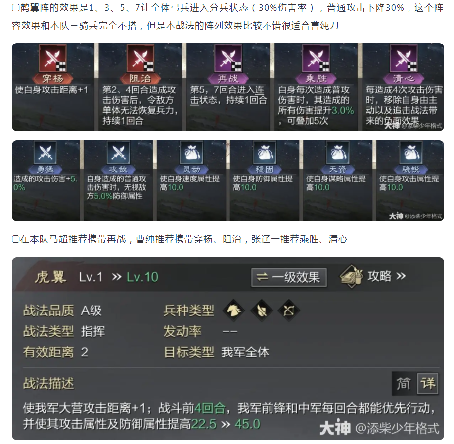 【攻略分享】八阵图曹纯菜刀详细解析，鹤翼阵马超曹纯张辽、虎翼纯刀