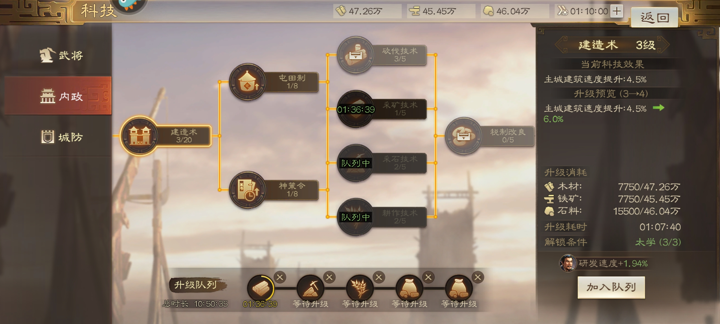 三国志战棋版内政科技升级技巧 内政科技最新升级方法分享
