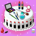 女孩化妆和蛋糕加速器