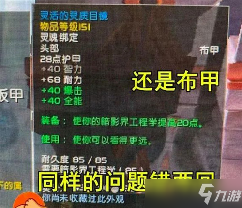 魔兽世界9.2版本291橙装制作不了 可能买错护甲了 这位萌新老哥就是