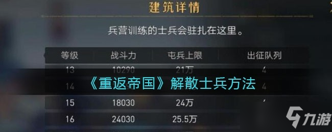《重返帝国》解散士兵方法