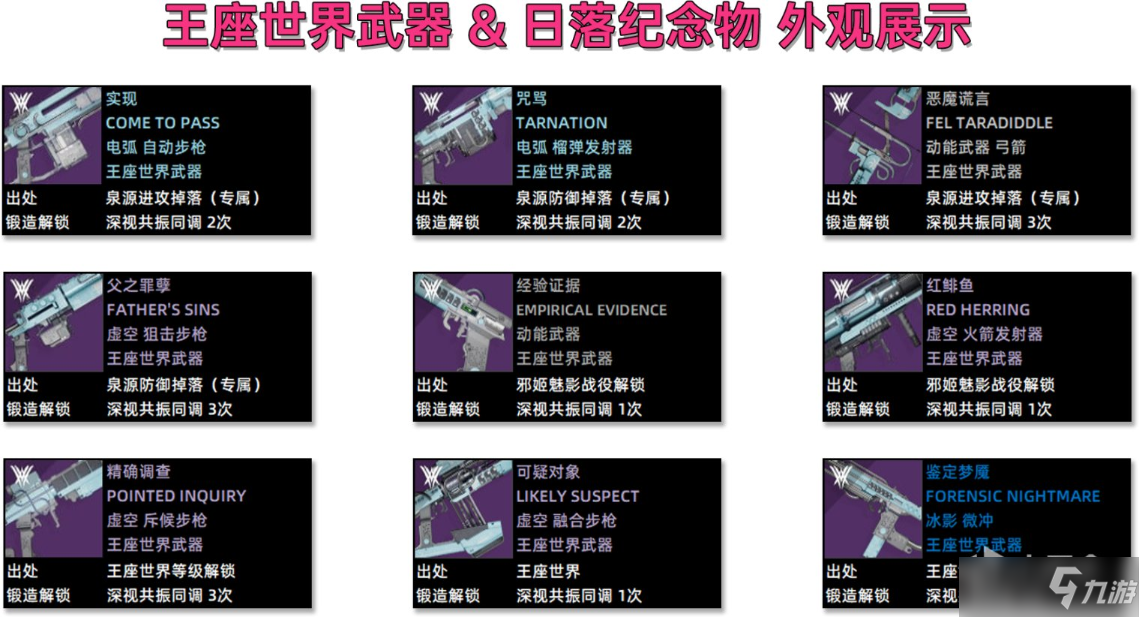 《命运2邪姬魅影》苏生赛季日落纪念物锻造武器外观一览