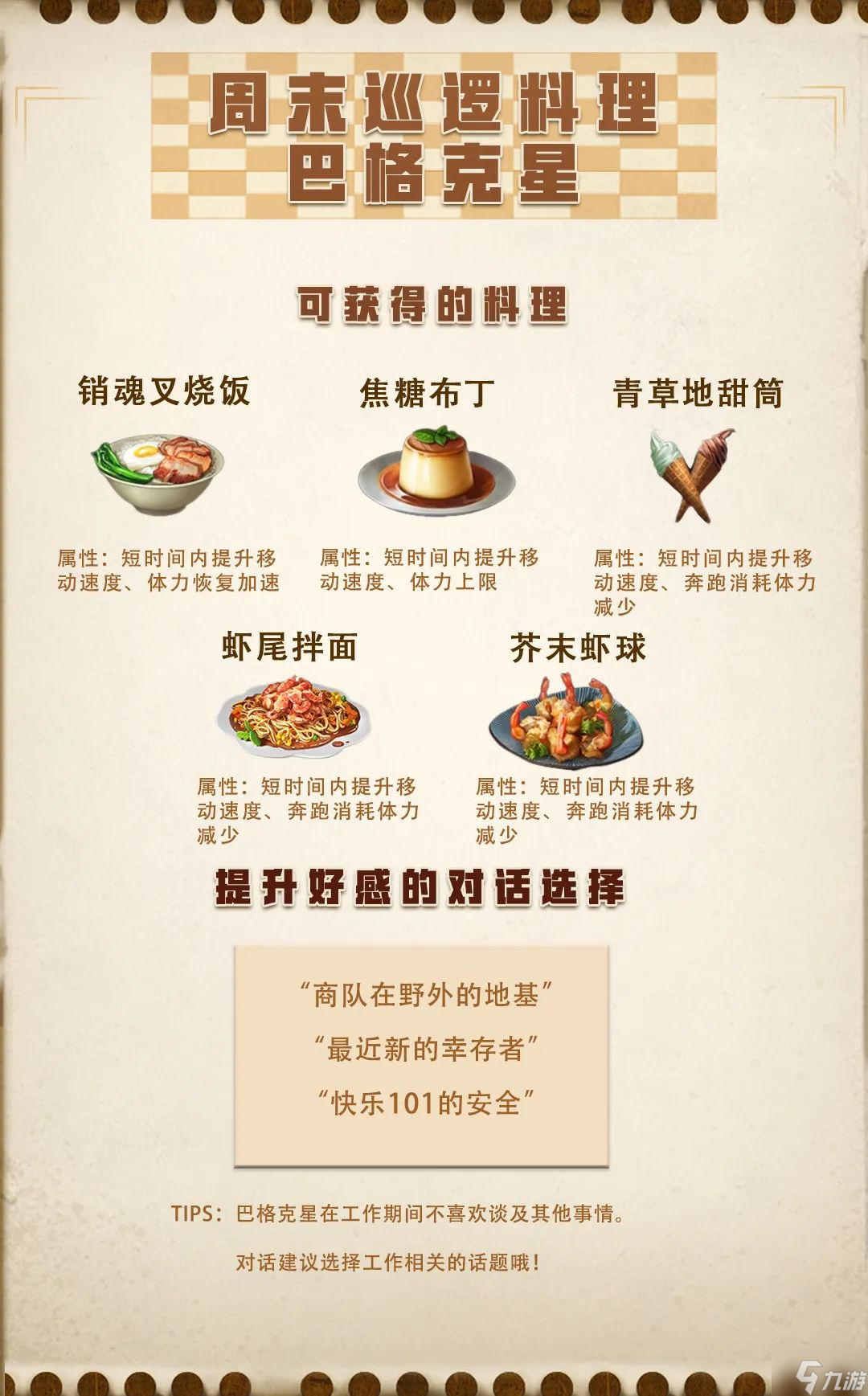 明日之后周末巡逻料理有哪些 周末巡逻奖励料理效果一览