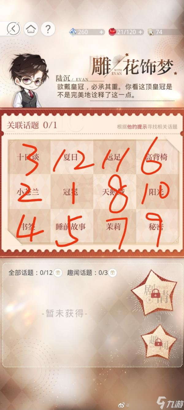 《光与夜之恋》永恒盛会话题二顺序攻略