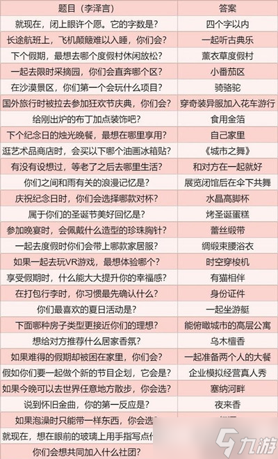 恋与制作人水映镜语答案是啥（水映镜语默契答题答案汇总）