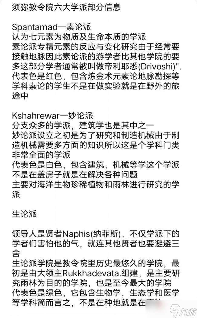 《原神》须弥六大学派介绍