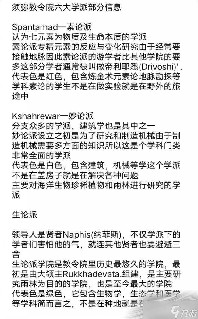 《原神》须弥六大学派介绍
