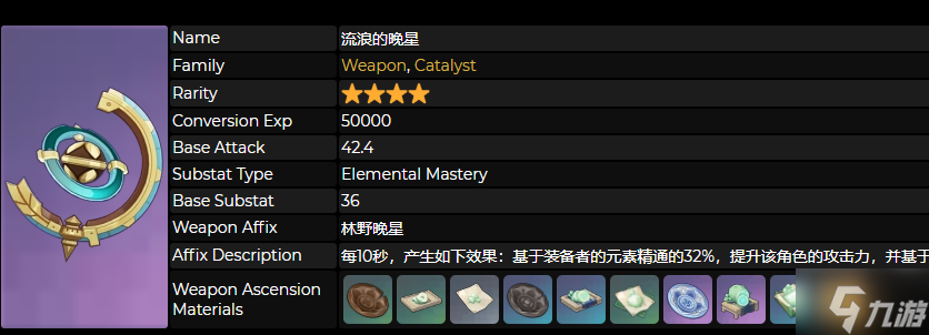 原神流浪的晚星90级属性介绍 流浪的晚星满级属性分享