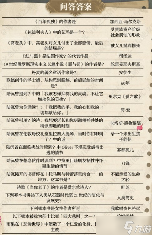 《光与夜之恋》雾城书声活动及答案攻略
