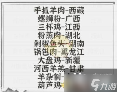 《文字进化》连上各省份美食一二三关通关攻略