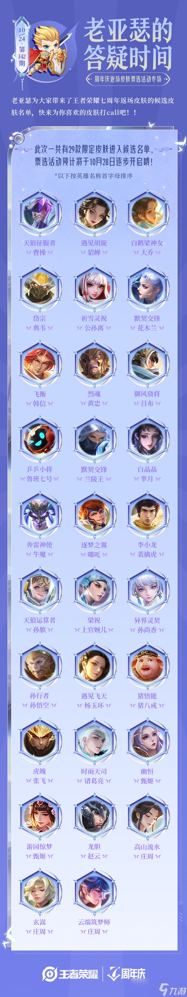 《王者荣耀》7周年返场皮肤有什么 七周年返场皮肤名单