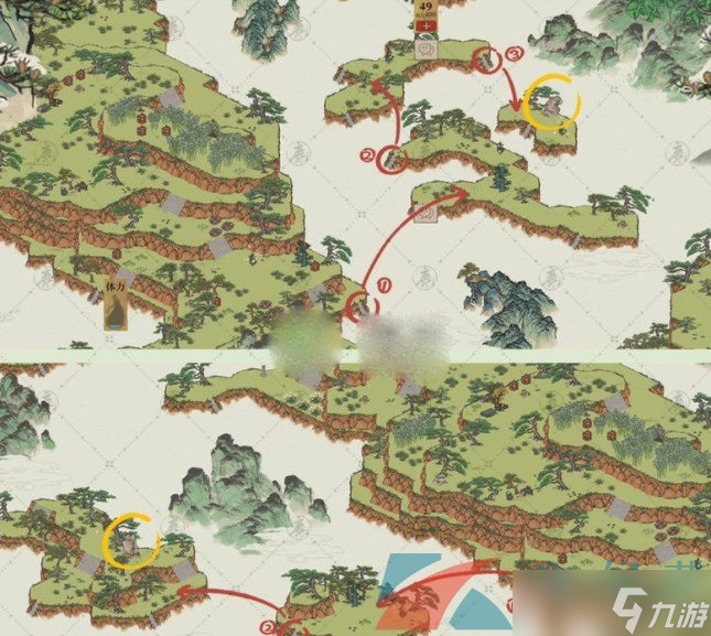 《江南百景图》先则下行入云中后则上攀凌巅峰连线攻略