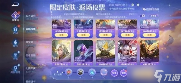 《王者荣耀》七周年返场投票结果一览