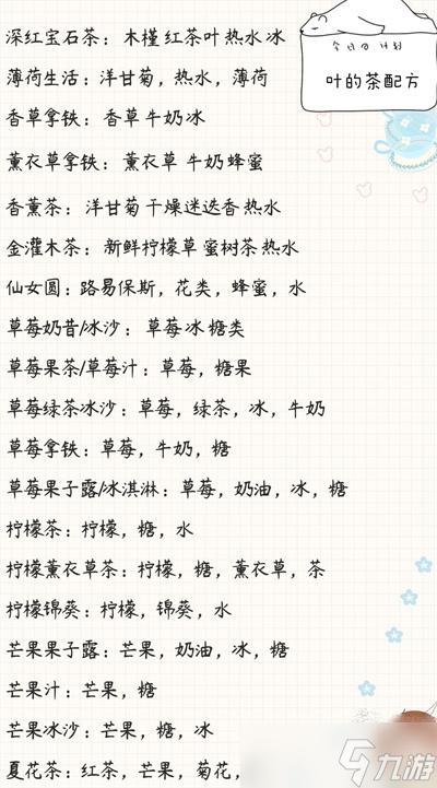 《寄心茶屋》茶配方匯總