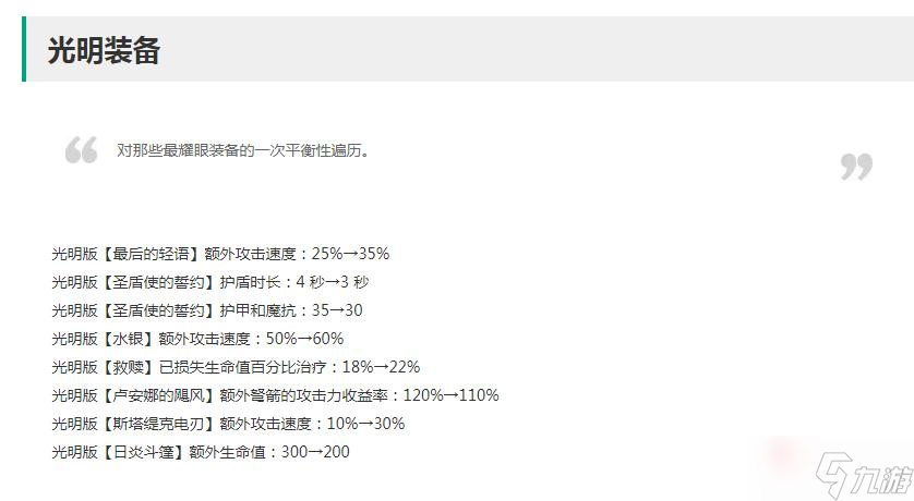 《云顶之弈》12.21版本光明装备改动一览