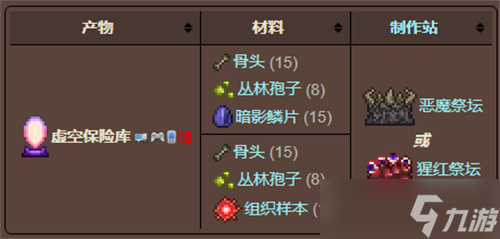 泰拉瑞亚虚空保险库是用什么材料做的