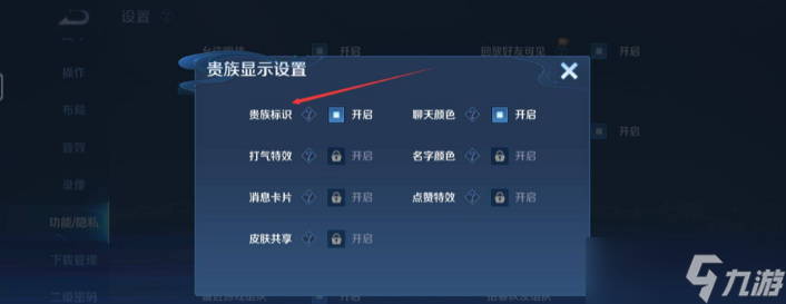 王者荣耀贵族显示开关在哪里