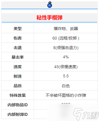 《泰拉瑞亚》粘性手榴弹武器介绍