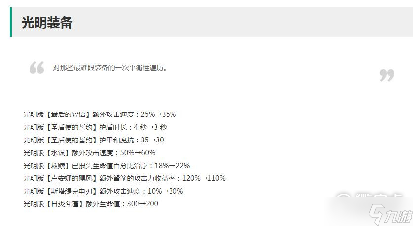 云頂之弈12.21版本光明裝備改了什么