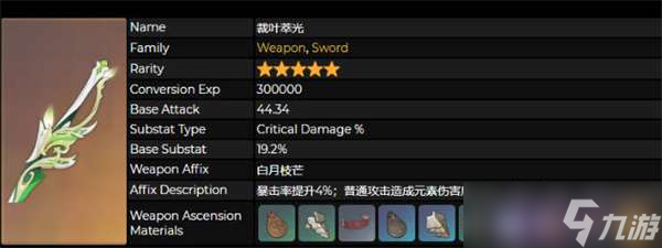 原神裁叶萃光武器属性一览