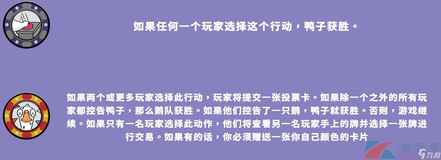 将会获得代表游戏中不同玩家的随机投票卡;游戏胜利投票出鸭子后鹅就