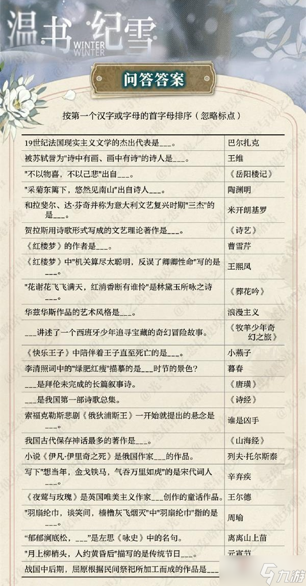 《光與夜之戀》溫書紀雪答案一覽