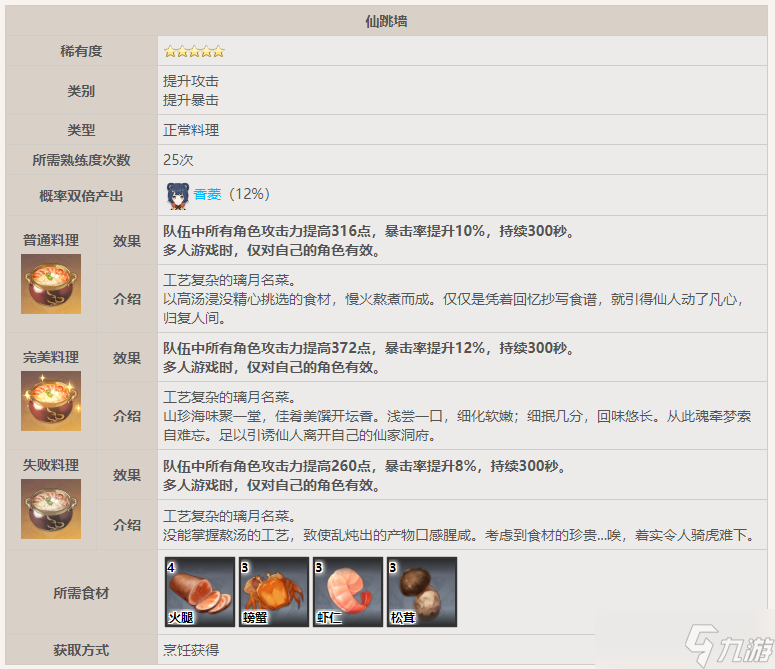 原神仙跳墙效果怎么样 原神仙跳墙食谱介绍