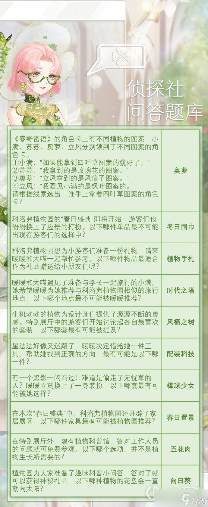 奇跡暖暖奇妙偵探社最新答案詳情