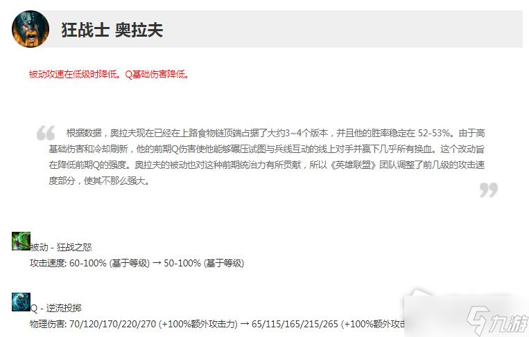 《英雄联盟》13.7版本正式服奥拉夫削弱一览