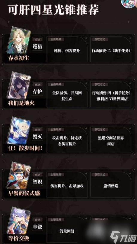 崩坏星穹铁道四星光锥推荐