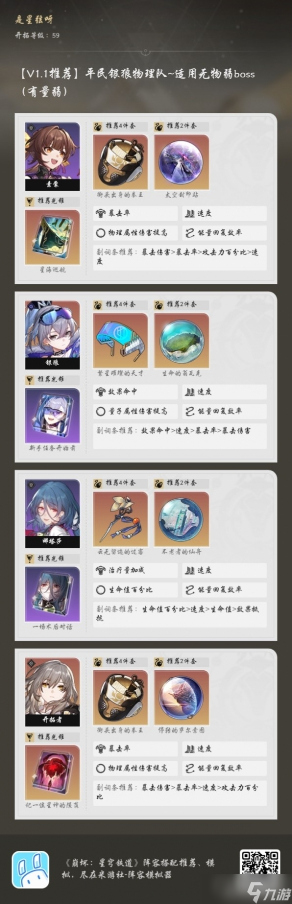 《崩坏星穹铁道》平民银狼物理队搭配指南