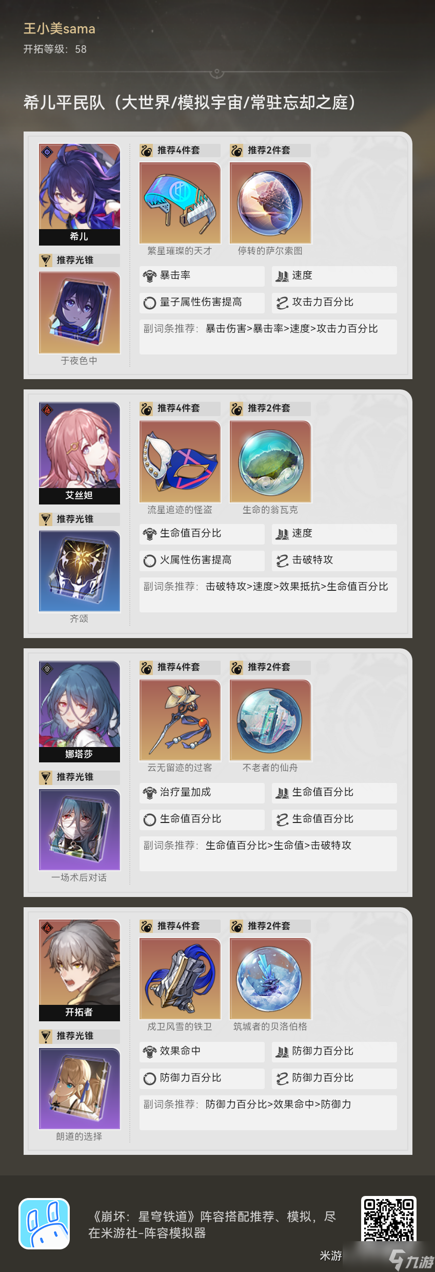 《崩坏星穹铁道》希儿平民队阵容搭配推荐攻略