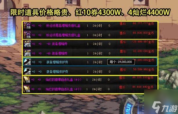 DNF周年庆拍卖道具多少钱-15周年庆拍卖道具物价介绍