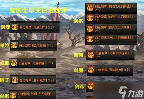 DNF全职业角色毕业白金徽章一览
