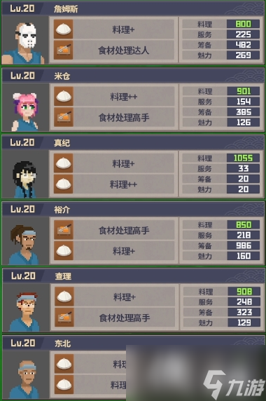 《潜水员戴夫》服务员属性表